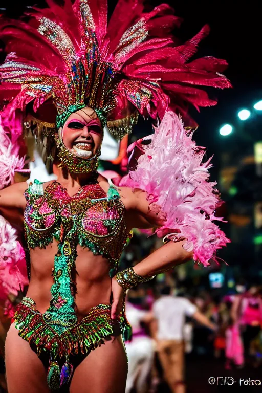 Prompt: a woman dancing in the carnaval in rio de janeiro. dramatic lighting. full body. detailed. pretty artistic. sharp focus