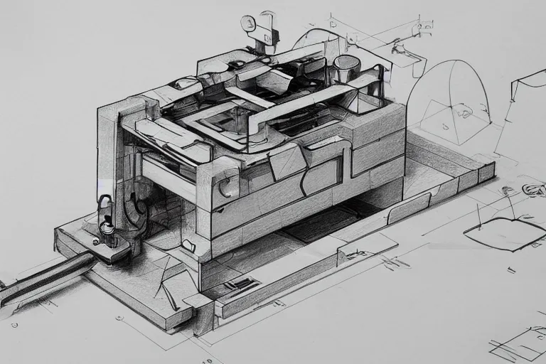 Image similar to concept sketch of a new machine which creates people out of liquid, new invention, technical drawing