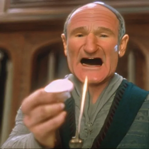 Image similar to Robin Williams playing Voldemort in Harry Potter, screenshot