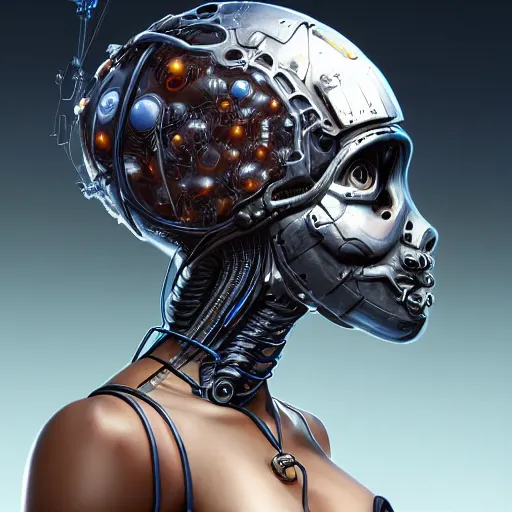 Image similar to a girl in a closed helmet in a biopunk costume consisting of swollen muscles, tendons, bones joints, protruding pistons. masterpiece 4k digital illustration by Scott M. Fischer, award winning, Artstation, Akira aesthetic, black background, intricate details, realistic, Hyperdetailed, 8k resolution