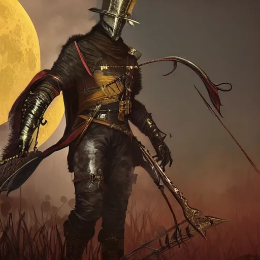 Prompt: an ultra detailed vector image of the hunter from bloodborne dressed as solaire of astora, concept art by alphonse mucha and greg rutkowski, scary shadows, blood moon eclipse, octane render, liminal space