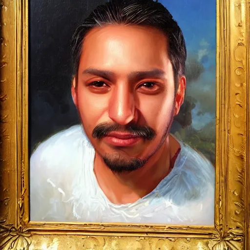 Image similar to portrait of a mexican man ( 3 5 ) from mexico in 2 0 2 1, an oil painting by ross tran and thomas kincade
