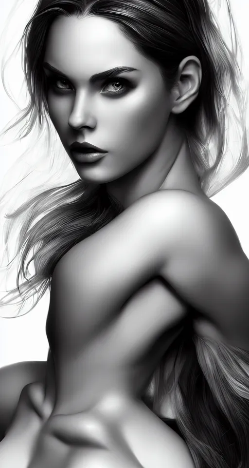 Image similar to portrait of a beautiful woman in black and white, photorealistic, upper body, art by diego fazio and diegoKoi and artgerm, concept art, hyper sharp focus, 8k highly detailed