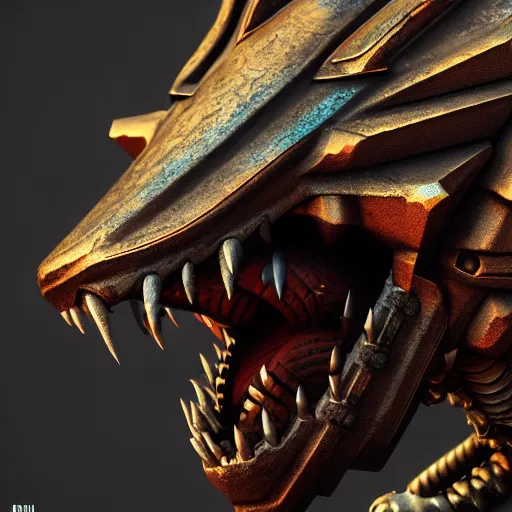 Image similar to warrior with metal dragon themed armour, highly detailed, 4 k, hdr, award - winning, octane render, artstation