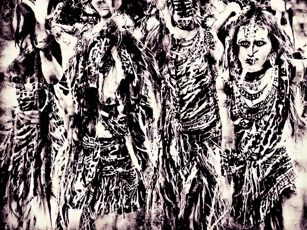 Prompt: surreal, tribal dance, art by mirella stern, mark fredrickson, soft grunge filter effect