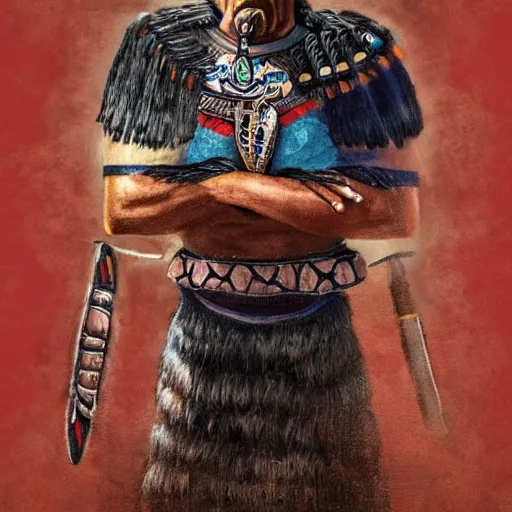 Image similar to portrait photo of joe biden as an ancient aztec warrior