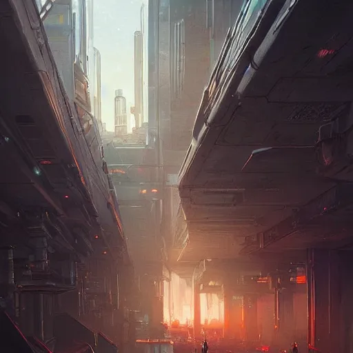 Image similar to gigantic cyberpunk megastructure, sidewalk, size comparsion, night, dramatic lighting, chiaroscuro, high detail, painted by greg rutkowski, painted by igor kieryluk, painted by raymond swanland, trending on artstation