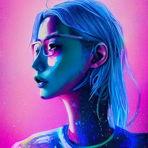 Image similar to a digital painting of park soo joo in the rain with blue hair, cute - fine - face, pretty face, cyberpunk art by sim sa - jeong, cgsociety, synchromism, detailed painting, glowing neon, digital illustration, perfect face, extremely fine details, realistic shaded lighting, dynamic colorful background