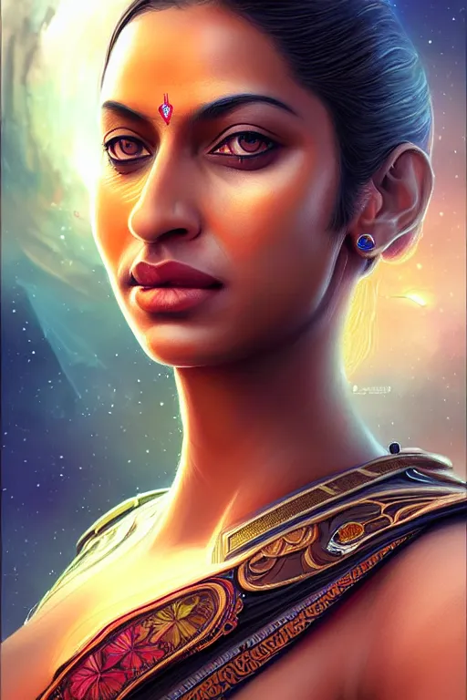 Prompt: epic professional digital art of gorgeous seductive indian female starship captain, by leesha hannigan, iris van herpen, artstation, cgsociety, wlop, epic, much wow, much detail, gorgeous, detailed, masterpiece