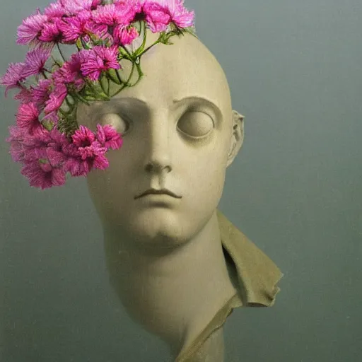 Prompt: Caspar David Friedrich, award winning masterpiece with incredible details, Caspar David Friedrich, a surreal vaporwave vaporwave vaporwave vaporwave vaporwave painting by Caspar David Friedrich of an old pink mannequin head with flowers growing out, sinking underwater, highly detailed Caspar David Friedrich