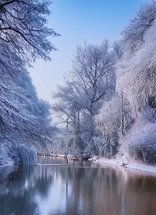 Image similar to beautiful winter season photography trees and river award winning cinematography