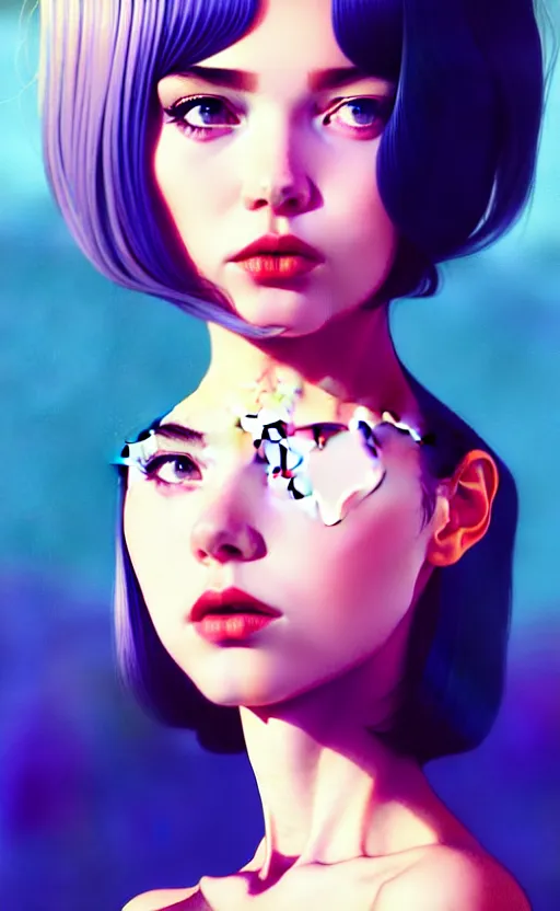 Image similar to a beautiful young british alternative music singer. optical illusion art by ilya kuvshinov lois van baarle ross tran range murata artgerm katsuhiro otomo norman rockwell. highly detailed intricately sharp focus mystically trending deviantart, pinterest, vogue italia, unreal engine 5, 4 k uhd image