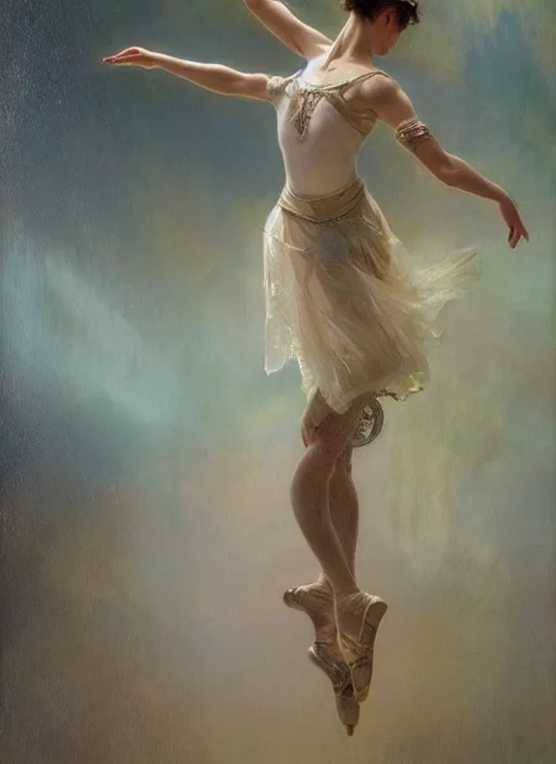 Image similar to a beautifull intricate oil painting of a dancing ballerina, reflexions, verry high details by william turner art, greg rutkowski and alphonse mucha, trending on artstation, very very detailed, masterpiece, muted colors