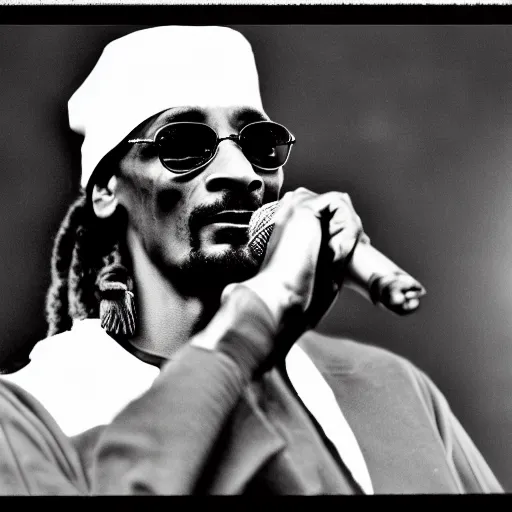 Image similar to vintage photograph of Snoop Dogg speaking at the Million Man March, Sigma 40mm, portrait, black and white