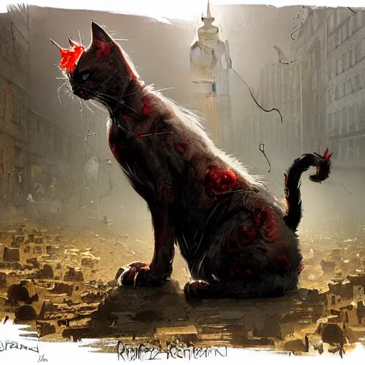 Image similar to zombie cat in london geog darrow greg rutkowski