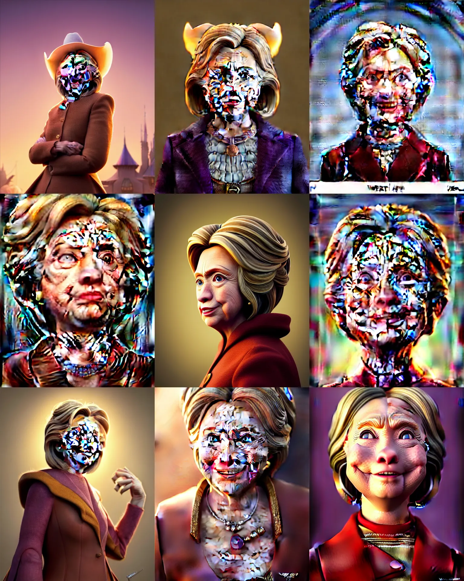 Prompt: weta disney pixar movie still portrait photo of hillary clinton : : as cowgirl venetian mask festival woman by pixar : : by weta, greg rutkowski, wlop, ilya kuvshinov, rossdraws, artgerm, marvel, maxim cover, gogo dancer, octane render, sweaty, iridescent, bright morning, anime, liosh, mucha : :