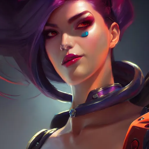 Image similar to a beautiful portrait of a beautiful widowmaker, overwatch concept art by pete mohrbacher and guweiz and ilya kuvshinov, digital art, highly detailed, intricate, sharp focus, trending on artstation hq, deviantart, unreal engine 5, 4 k uhd image