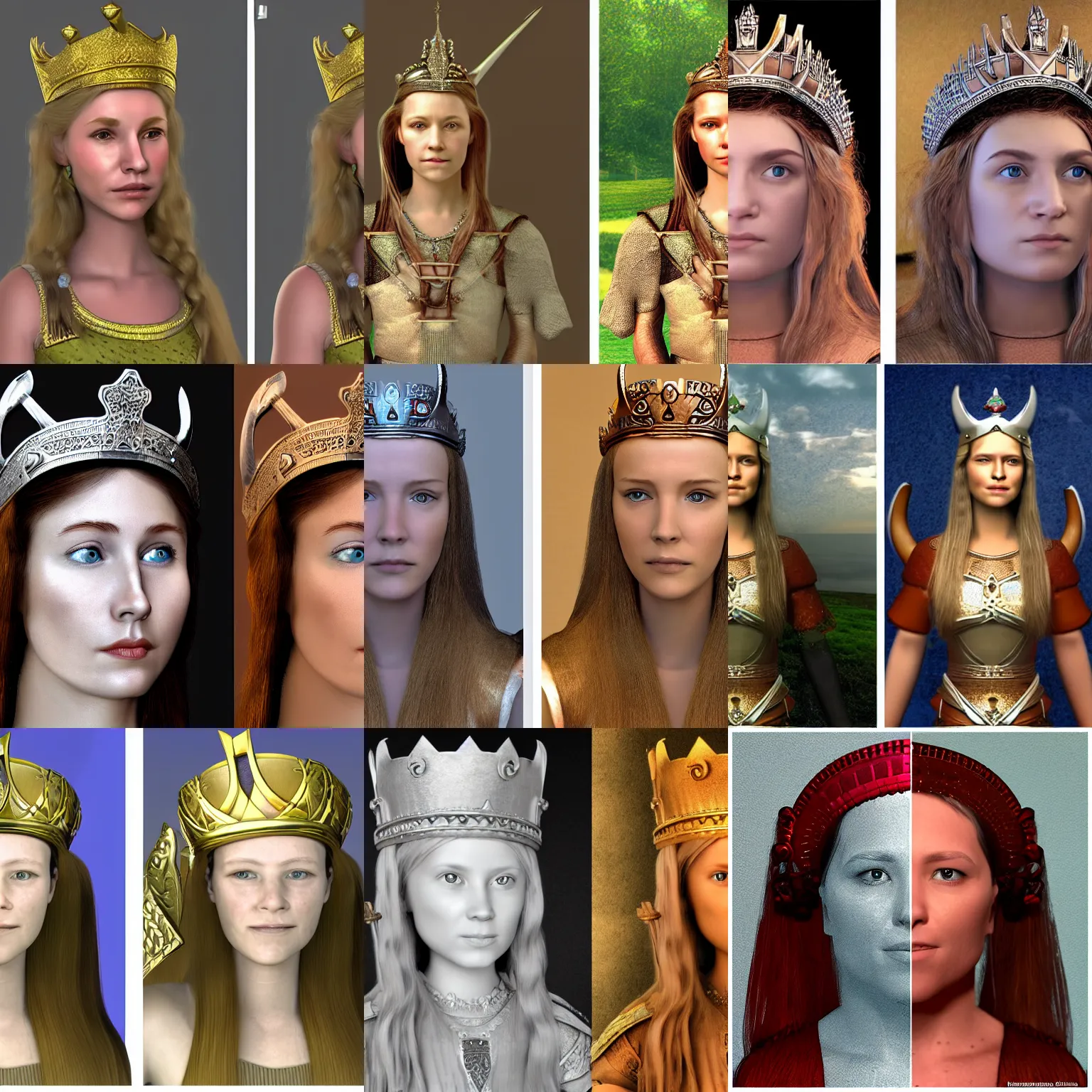 Prompt: a side by side 3d image of a viking princess