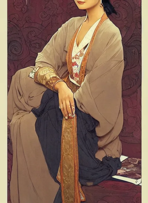a painting of a beautiful 35 year old Asian woman with