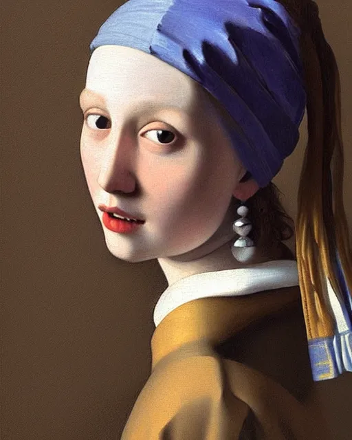 Prompt: digital realist painting of a beautiful modern girl by vermeer