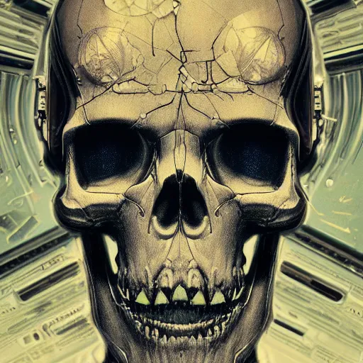 Image similar to portrait of a space pirate skull. intricate abstract. cyberpunk, vhs glitch. full face broken helmet. intricate artwork. nightmare fuel. terrifying. empty oxygen tank. by Tooth Wu, wlop, beeple, dan mumford. octane render, trending on artstation, greg rutkowski very coherent symmetrical artwork. cinematic, hyper realism, high detail, octane render, 8k, iridescent accents, black and white