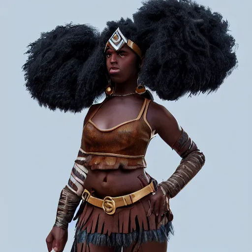 Prompt: a handsome afro hair viking girl african american, clash royal style characters, unreal engine 5, octane render, detailed, cinematografic, cinema 4 d, artstation trending