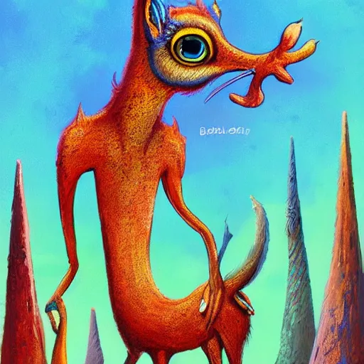 Image similar to a dik dik monster colorful, digital art,environment background shed, a shed in the background, fantasy, magic, trending on artstation, ultra detailed, professional illustration by Basil Gogos