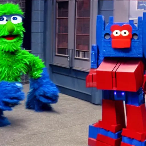 Image similar to Optimus prime on Sesame Street, 8k