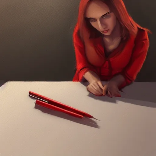 Prompt: red pen on the table, digital painting, ultradetailed, artstation, oil painting, ultradetailed, artstation