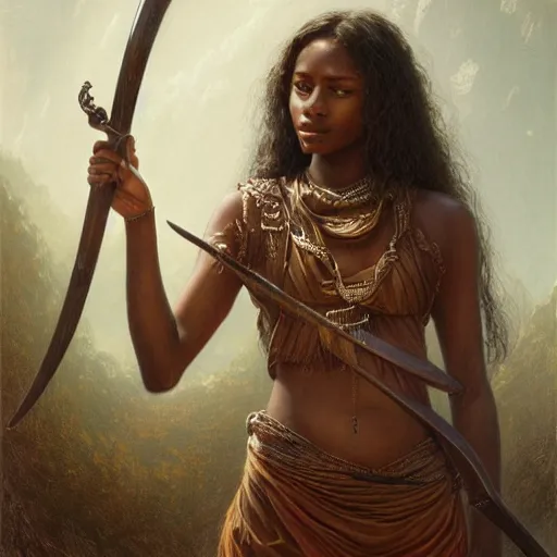 Image similar to artstation concept of a beautiful girl holding a sword in both hands, brown skin, sweaty skin, symmetrical face, casual white garment, brown canyon background, shiny colorful, hyperdetailed, artstation trending, world renowned artists, worth1000.com, historic artworks society, antique renewel, cgsociety, by greg rutkowski, by Gustave Dore, Deviantart