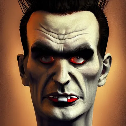 Image similar to head portrait of a slim zombie version of morrissey with a quiff hairstyle, 7 days to die zombie, fine art, award winning, intricate, elegant, sharp focus, cinematic lighting, rimlight, digital painting, 8 k concept art, art by z. w. gu, art by brom, art by michael hussar, 8 k