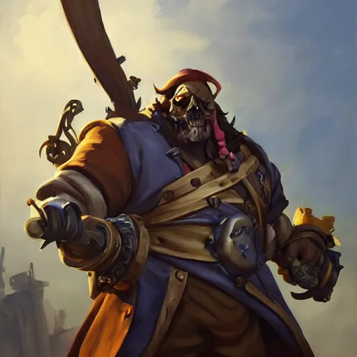 Image similar to greg manchess portrait painting of partially armored undead pirate captain lechuck as overwatch character, medium shot, asymmetrical, profile picture, organic painting, sunny day, matte painting, bold shapes, hard edges, street art, trending on artstation, by huang guangjian, gil elvgren, ruan jia, greg rutkowski, gaston bussiere