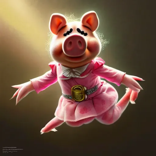 Image similar to cute miss piggy falling from plane, cute and cuddly, highly detailed, photorealistic, octane render, 8 k, unreal engine. art by artgerm and greg rutkowski and alphonse mucha