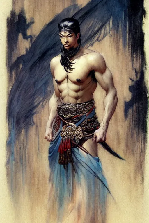 Image similar to male, wuxia, character design, painting by gaston bussiere, katsuya terada, frank frazetta, tom of finland, trending on artstation