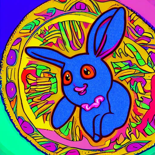 Prompt: A happy bunny in a psychedelic art style