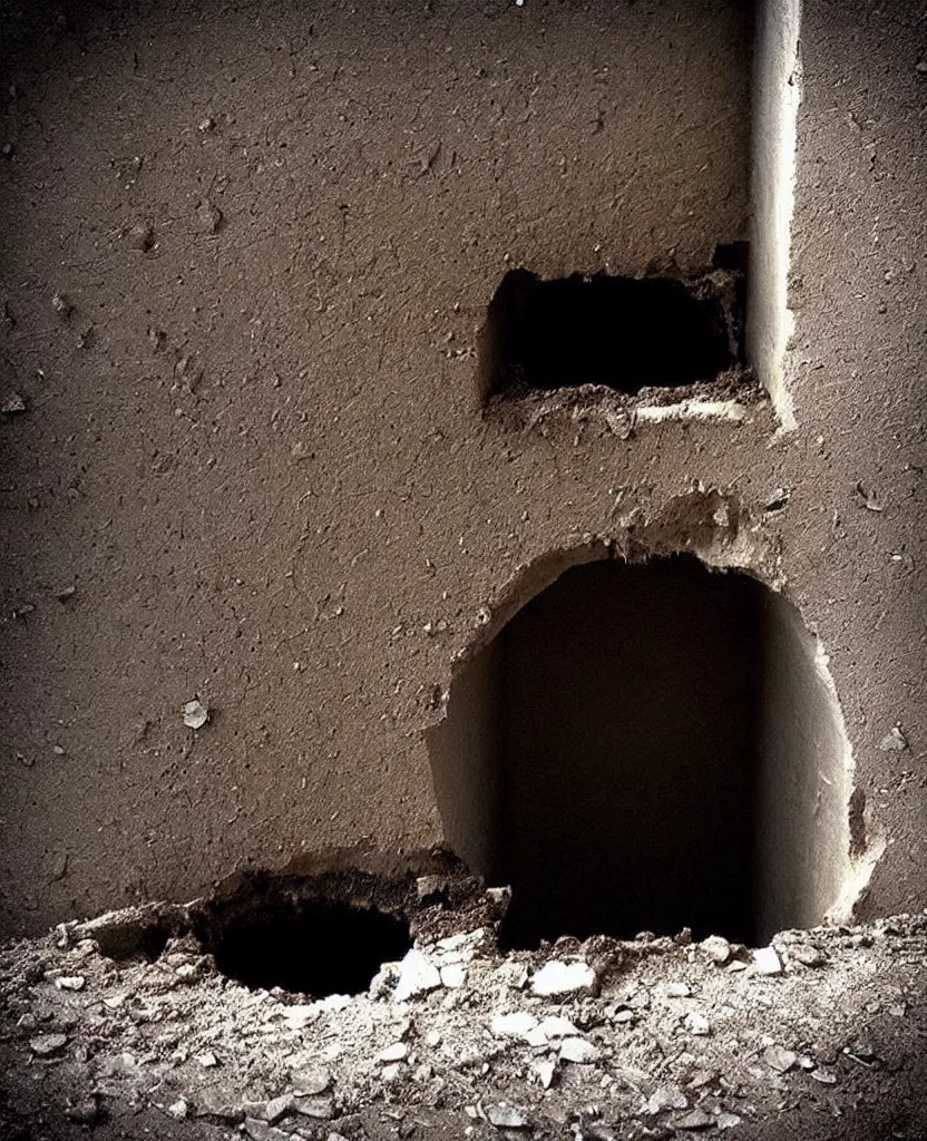 Prompt: “ a hole appears in the ground of an empty room with walls ”