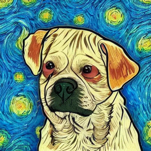 Prompt: Mortdog in the style of Van Gogh