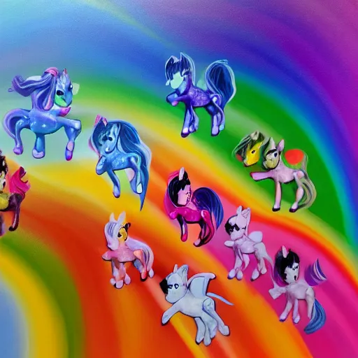 Prompt: A surreal wave of my little ponies made of the soul of my little wavesurrealism, wave painting! 8k, painting, ultra realistic