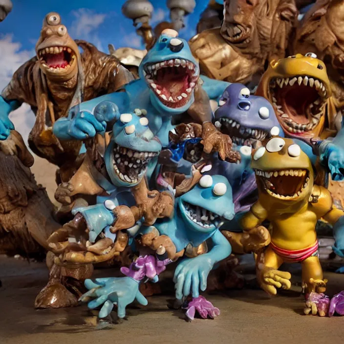 Image similar to jeff koons style street sharks in wallace and gromit, ultra realistic, concept art, intricate details, serious, highly detailed, photorealistic, octane render, 8 k, unreal engine, art by todd mcfarlane and artgerm and greg rutkowski and alphonse mucha