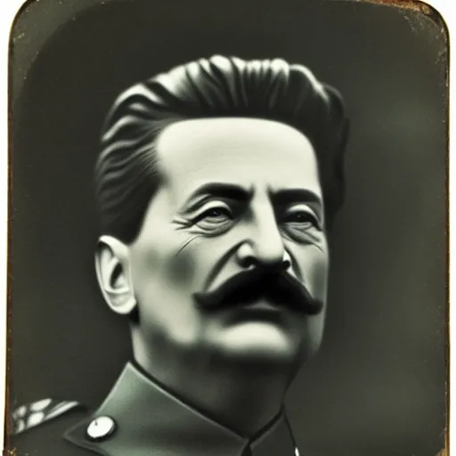 Prompt: portrait of stalin wearing sunglasses, beautiful portrait, studio lighting, 4 k, masterpiece tintype