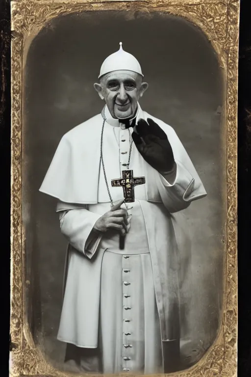 Prompt: a wet plate photo of an anthropomorphic ostrich pope