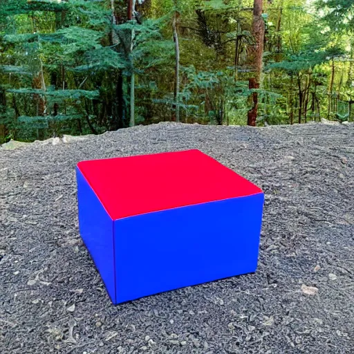 Image similar to red cube high top up, blue cube low under down