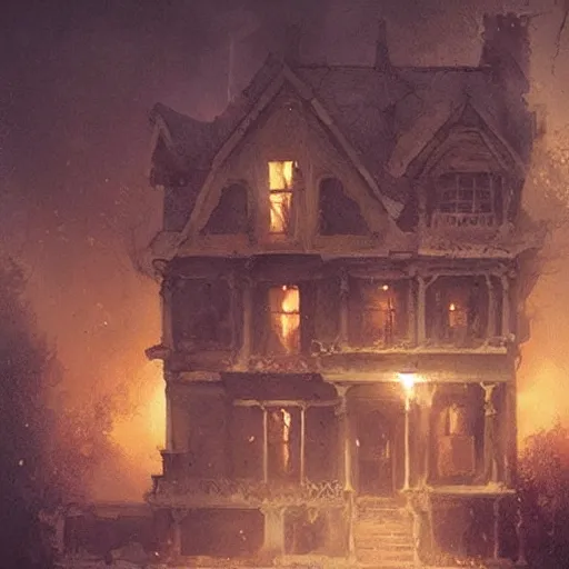 Prompt: a ghost outside a haunted victorian house, horror, greg rutkowski