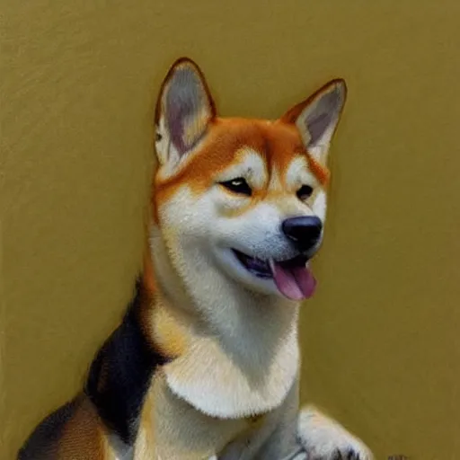 Prompt: Shiba Inu looking sad, portrait art by Donato Giancola and Bayard Wu, digital art, trending on artstation