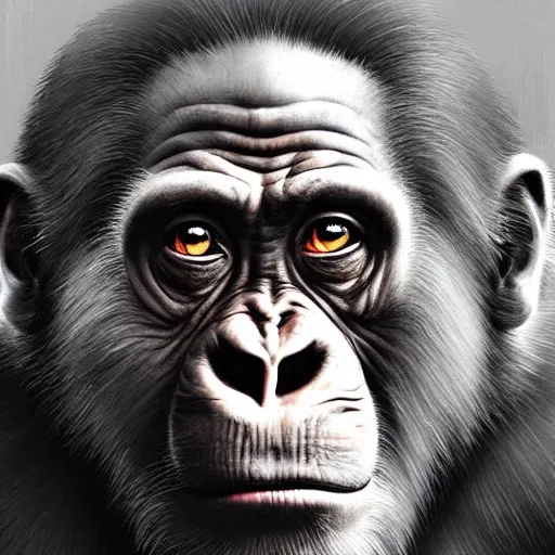 Image similar to Very funny Joe Biden as a dump looking monkey, like gorilla, colorful painting on grey scale face, powerful , magic, thunders, dramatic lighting, intricate, wild, highly detailed, digital painting, artstation, concept art, smooth, sharp focus, illustration, art by artgerm and greg rutkowski and alphonse mucha, footage