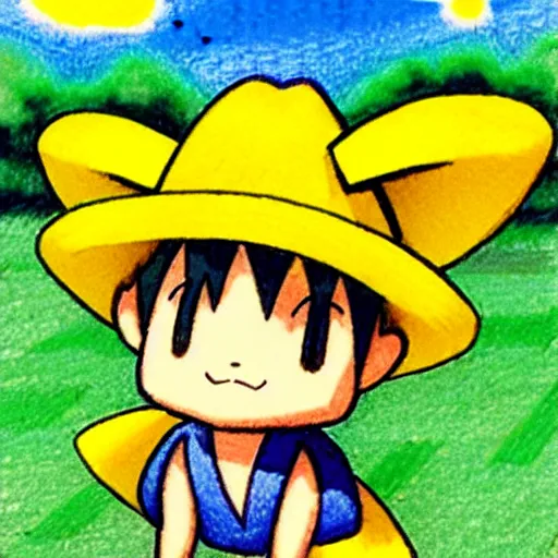 Image similar to Pichu wearing a straw hat by Ken Sugimori