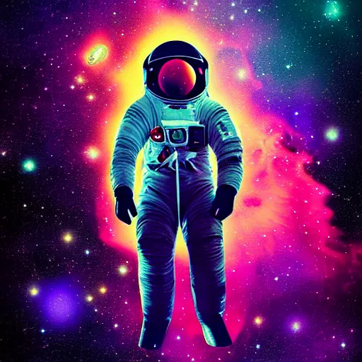 Image similar to portrait of an astronaut floating in a nebula, digital art, detailed