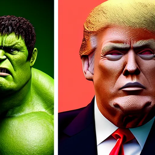 Prompt: Donald Trump cast as hulk, still from marvel movie, hyperrealistic, 8k, Octane Render,
