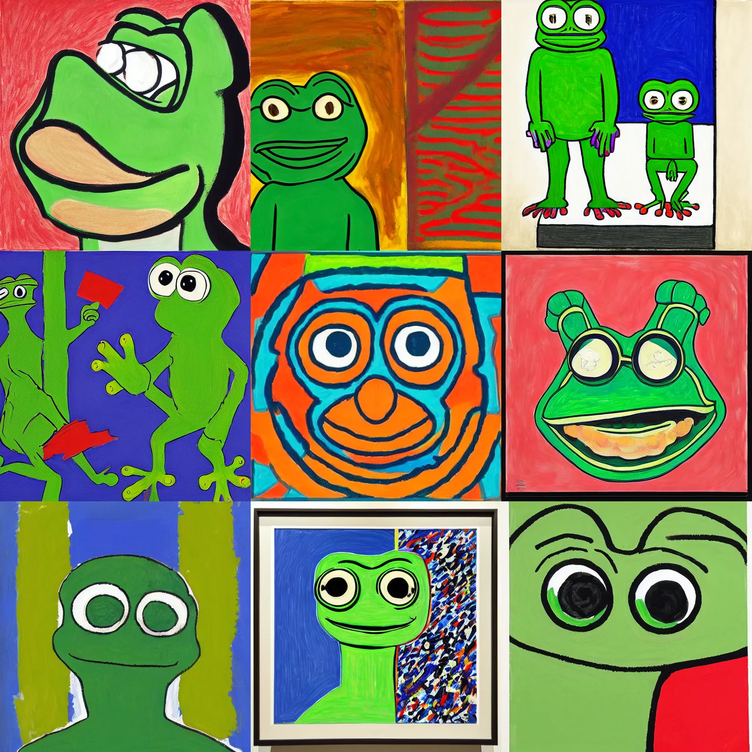 Prompt: pepe the frog, by Jasper Johns and Alex Katz and Matt Furie,