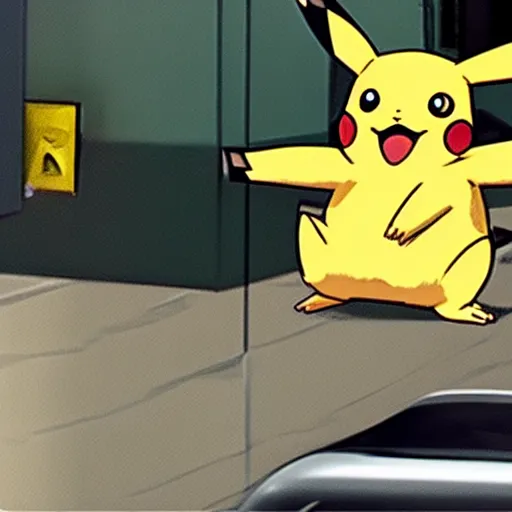 Prompt: security camera caught pikachu on tape